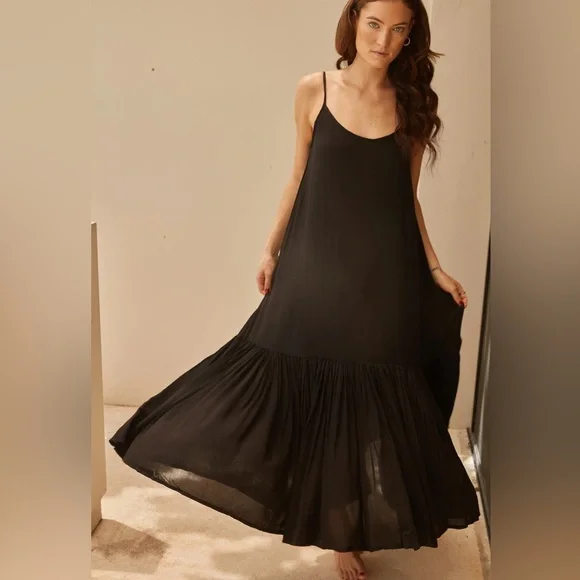 Black Halter Maxi Dress Open Back High Low Hem Rayon Size M/L - Picture 7 of 11
